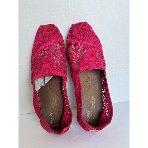Toms Women’s Alpargata Moroccan Dark Pink Crochet Natural Cotton Flat Shoes Sz 8 - Picture 2 of 7